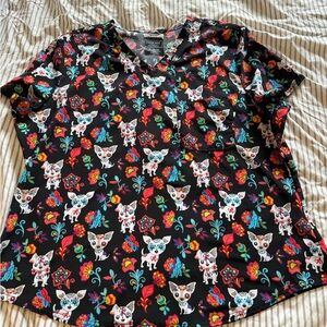 Cherokee sugar skulls pup scrub top 2XL